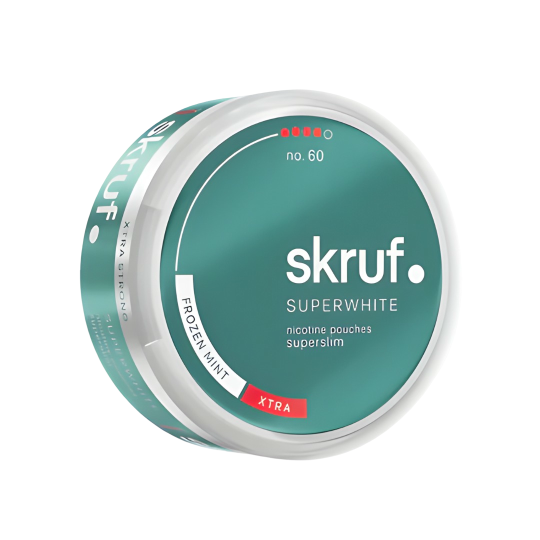 Skruf 4 Superwhite Xtra Frozen Mint Super Slim Snus Dose